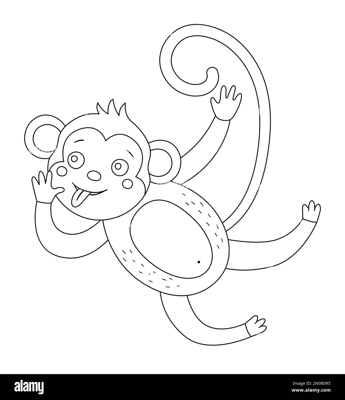 Vector cute monkey with stuck out tongue outline. Funny tropical exotic