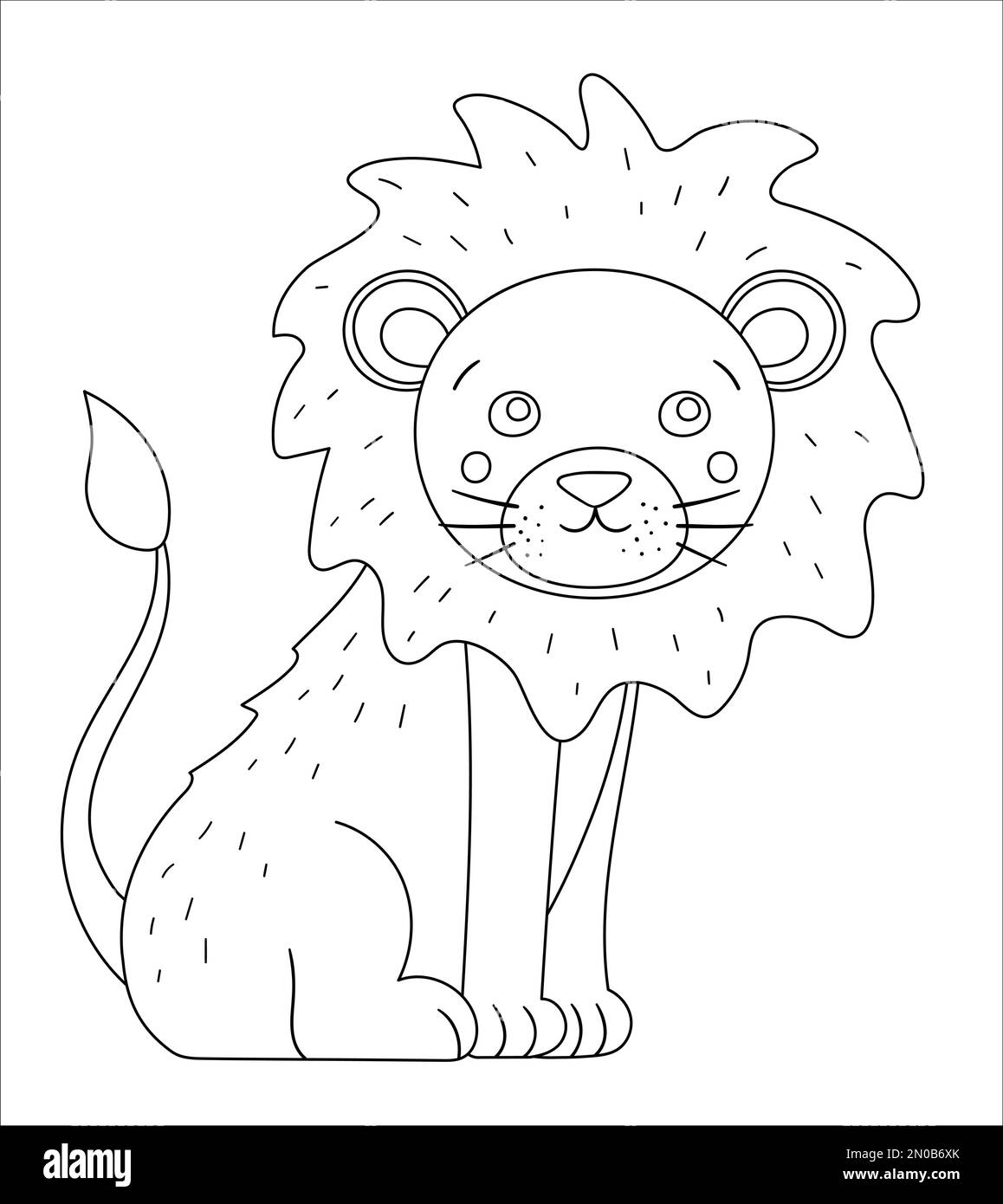 Vector cute lion outline. Funny tropical exotic animal black and white illustration. Fun coloring page for children. Jungle summer clip art Stock Vector