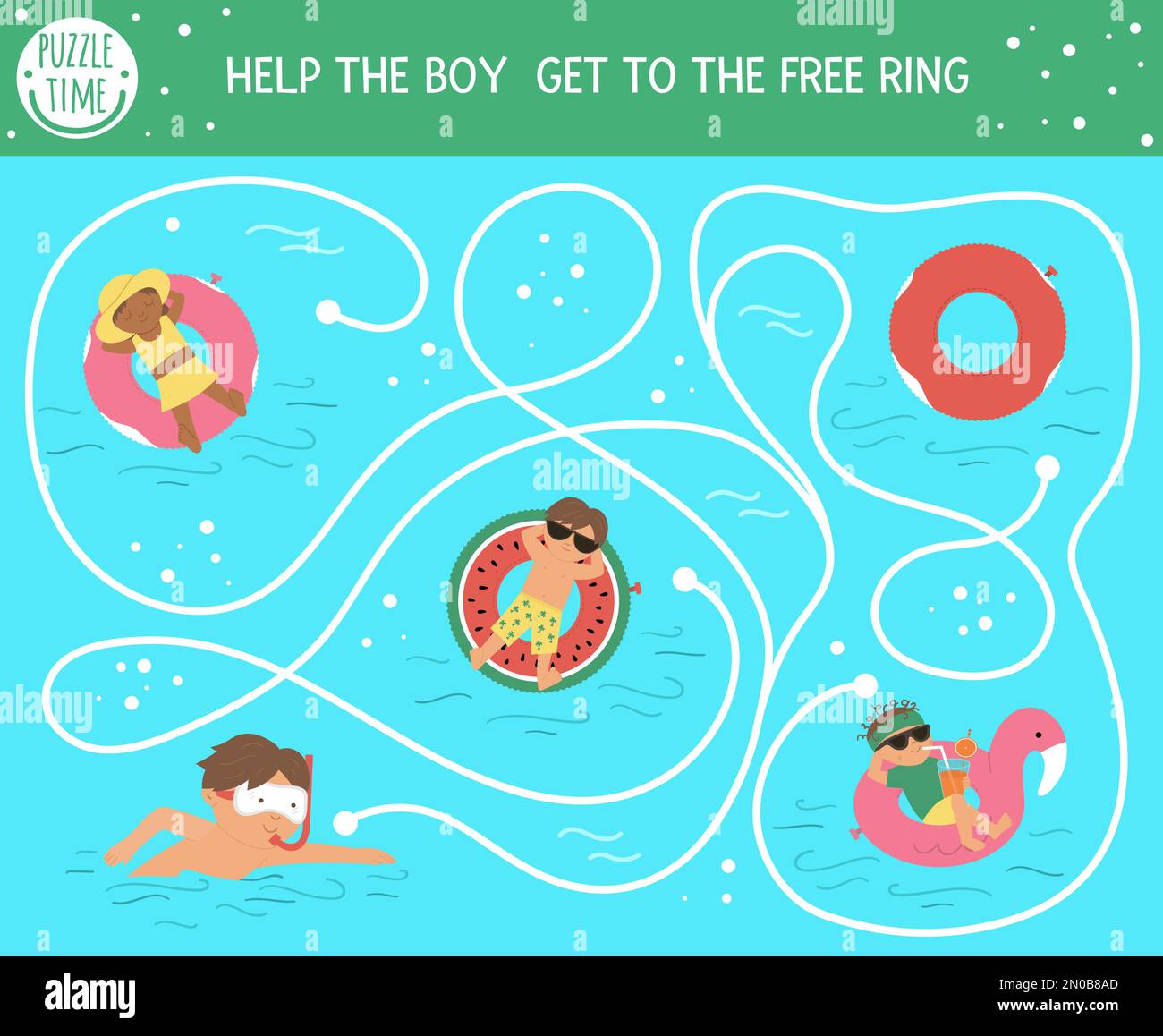 Summer maze for children. Preschool beach holidays activity. Funny