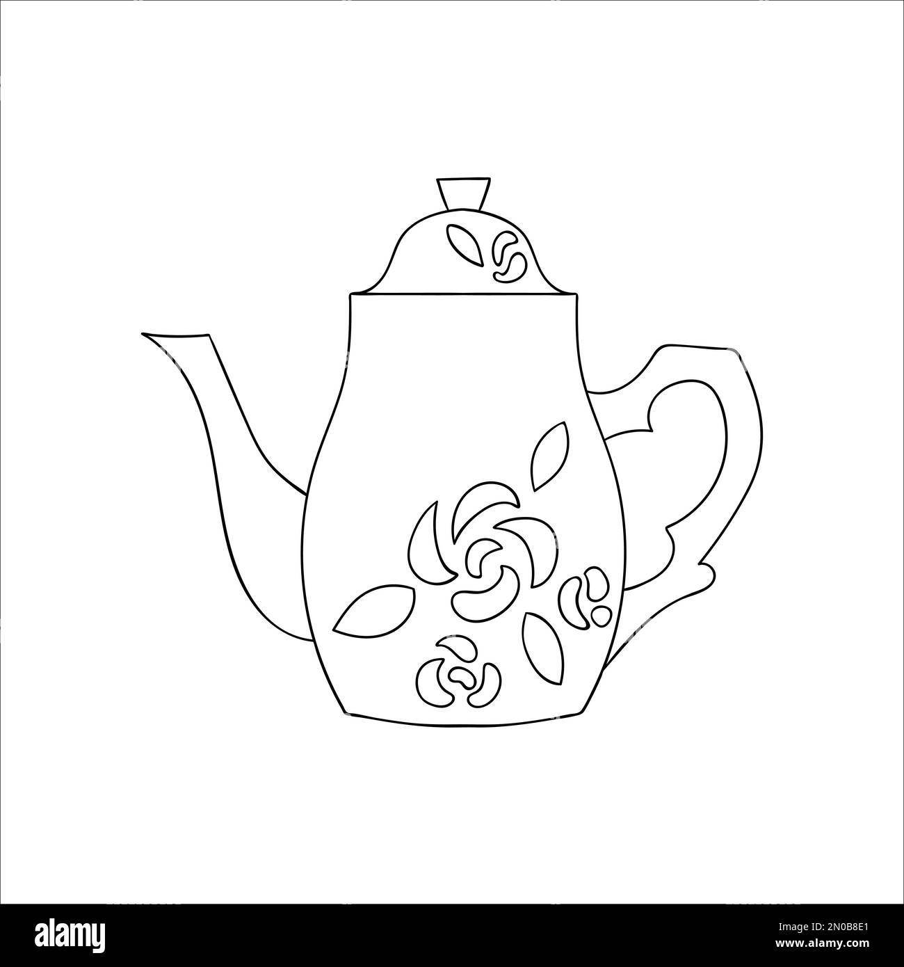 Teapot line icon. Black and white teapot vector illustration. Linear art kettle isolated on white background. Doodle style kitchen equipment Stock Vector