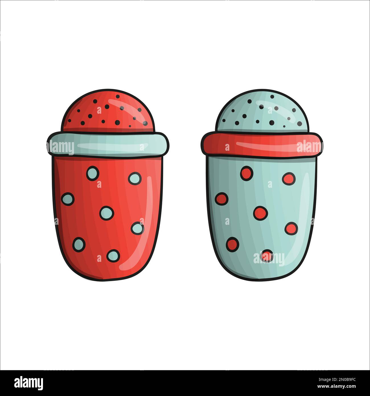 Vector colored salt and pepper shakers. Kitchen tool icon isolated on