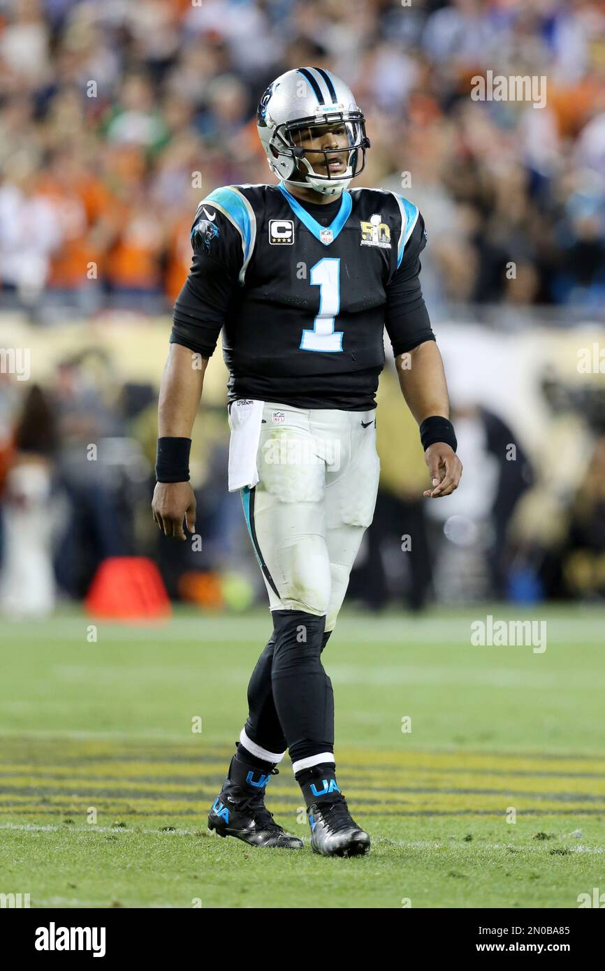 Carolina Panthers' Cam Newton (1) is seen against the Denver Broncos during  the NFL Super Bowl 50 football game Sunday, Feb. 7, 2016, in Santa Clara,  Calif. (AP Photo/Gregory Payan Stock Photo - Alamy