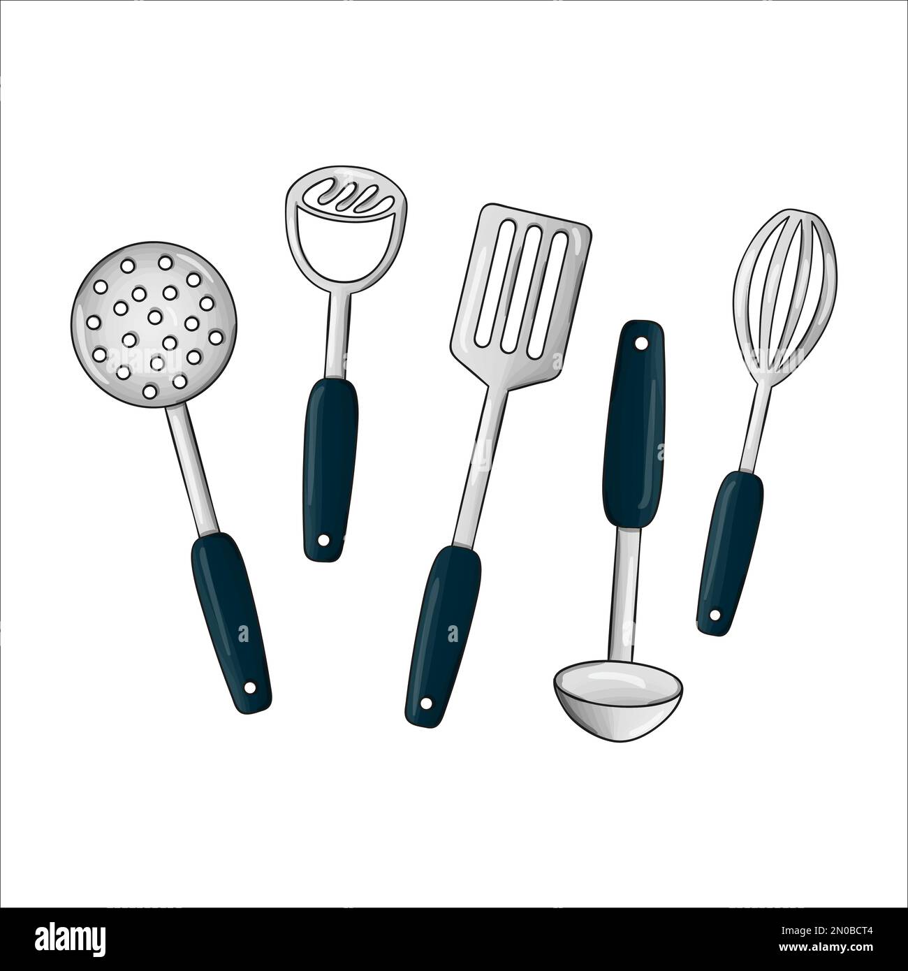 https://c8.alamy.com/comp/2N0BCT4/vector-colored-dinnerware-set-kitchen-tool-icons-isolated-on-white-background-cartoon-style-cooking-equipment-skimmer-potato-musher-ladle-vector-2N0BCT4.jpg