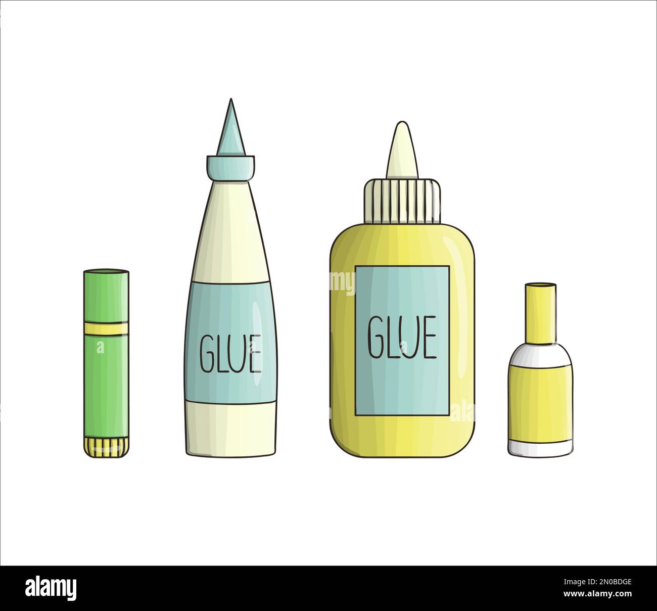 Set of glue icons. Vector colored stationery, writing materials, office