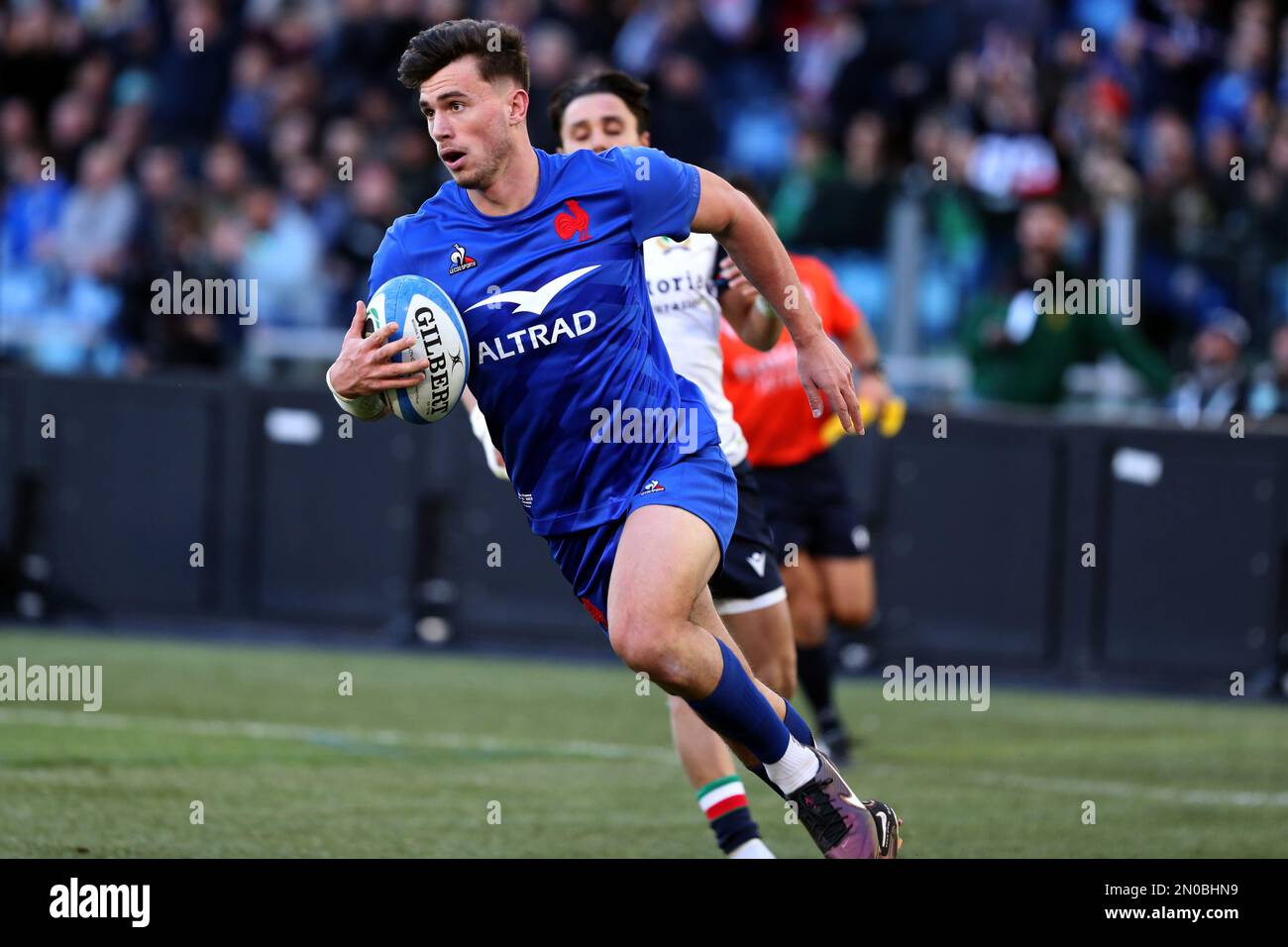 Rome, . 05th Feb, 2023. Rome, Italy 05.02.2023: ETHAN DUMORTIER (FRA) score  a try (6-19) during the Guinness Six Nations 2023 rugby match between ITALY  vs France at Stadio Olimpico on February