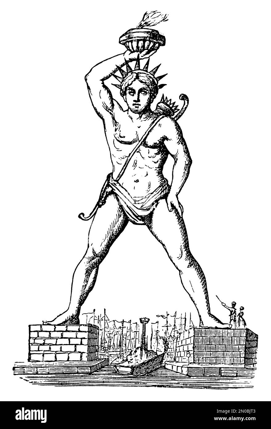An engraving of the colossus of rhodes Cut Out Stock Images & Pictures