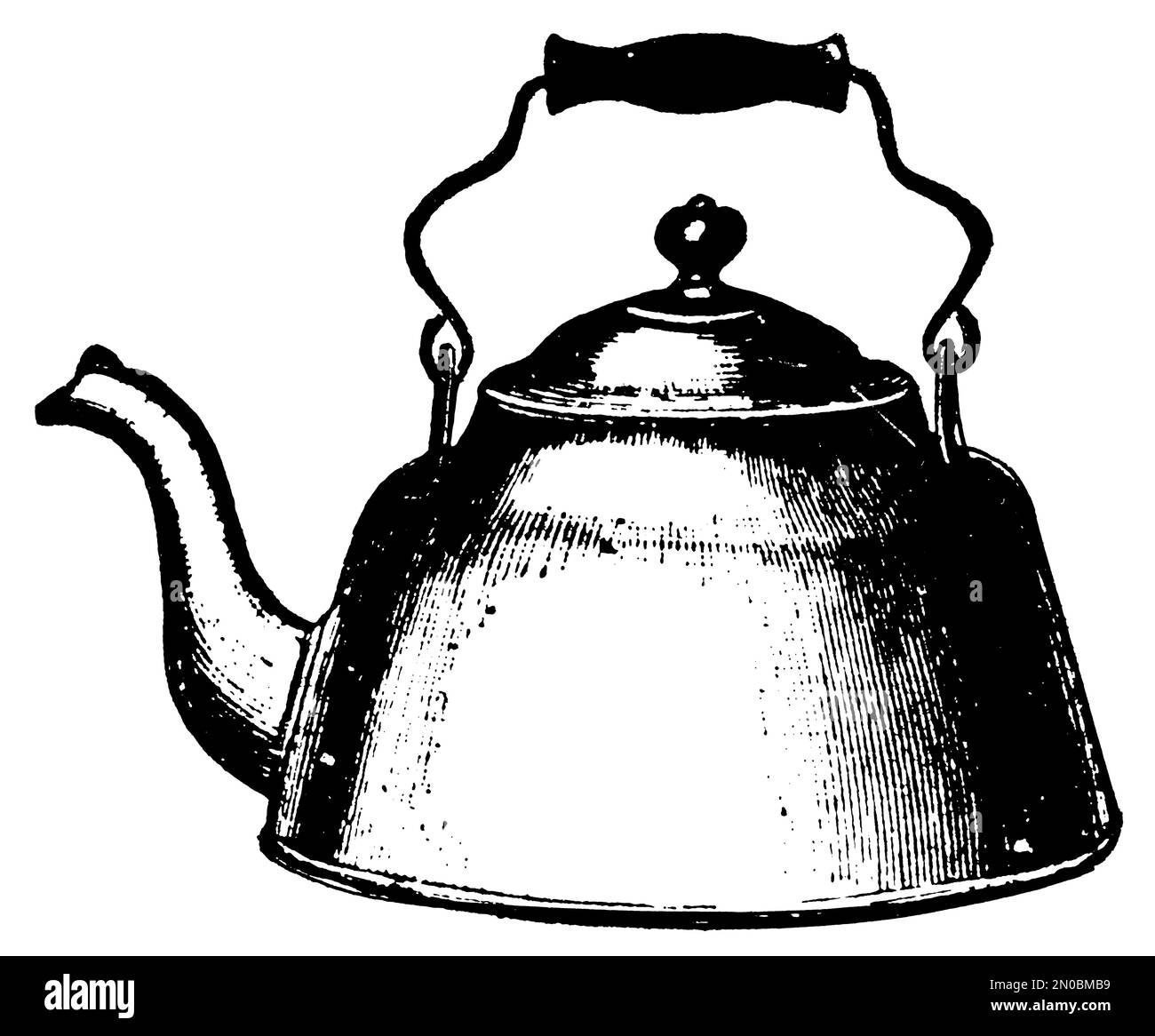 Antique illustration of a kettle (isolated on white). Published in Systematischer Bilder-Atlas zum Conversations-Lexikon, Ikonographische Encyklopaedi Stock Photo