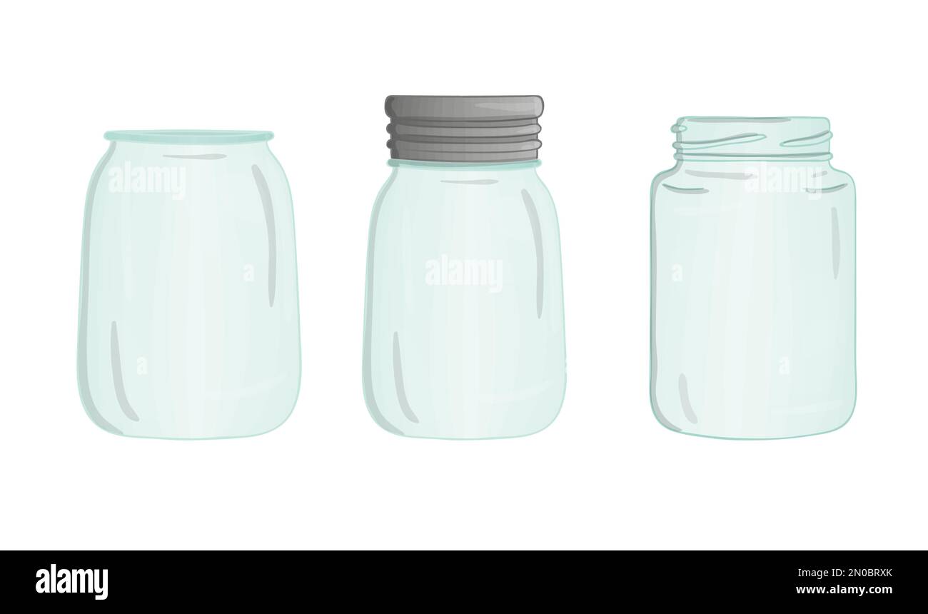 Vector glass jar icon set. Cute pot watercolor style illustration. Empty container collection Stock Vector