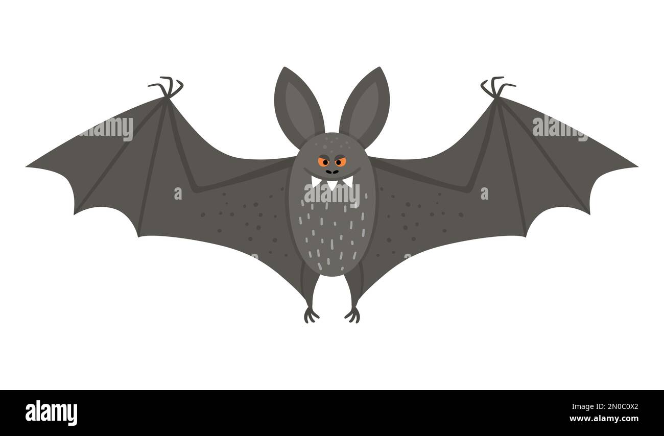 Cute vector bat with spread wings. Halloween character icon. Funny ...