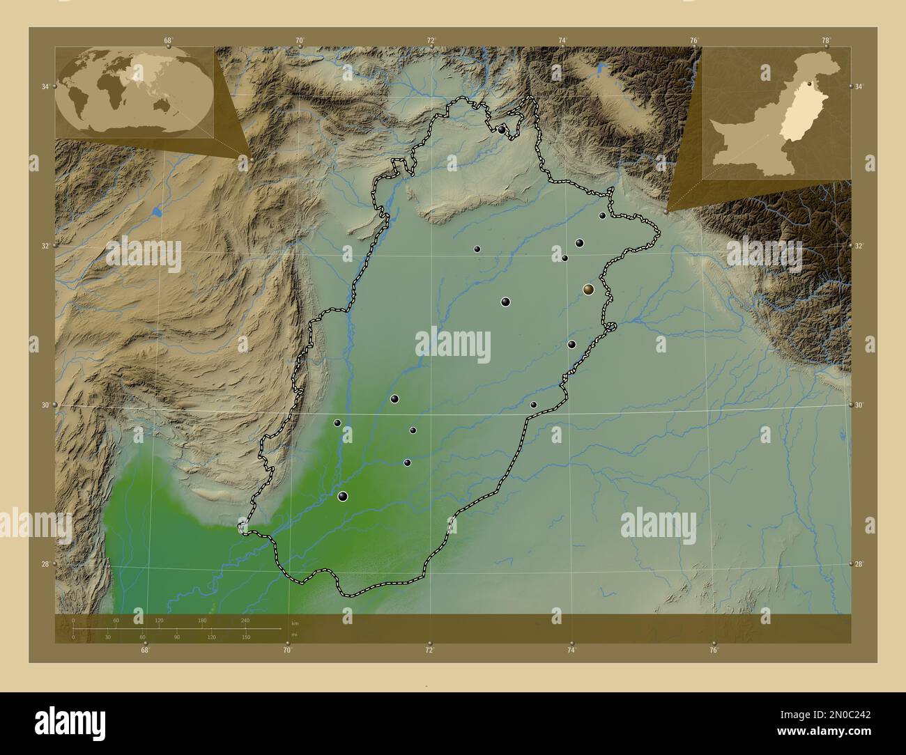 Punjab Province Of Pakistan Colored Elevation Map With Lakes And Punjab Province Of Pakistan Colored Elevation Map With Lakes And