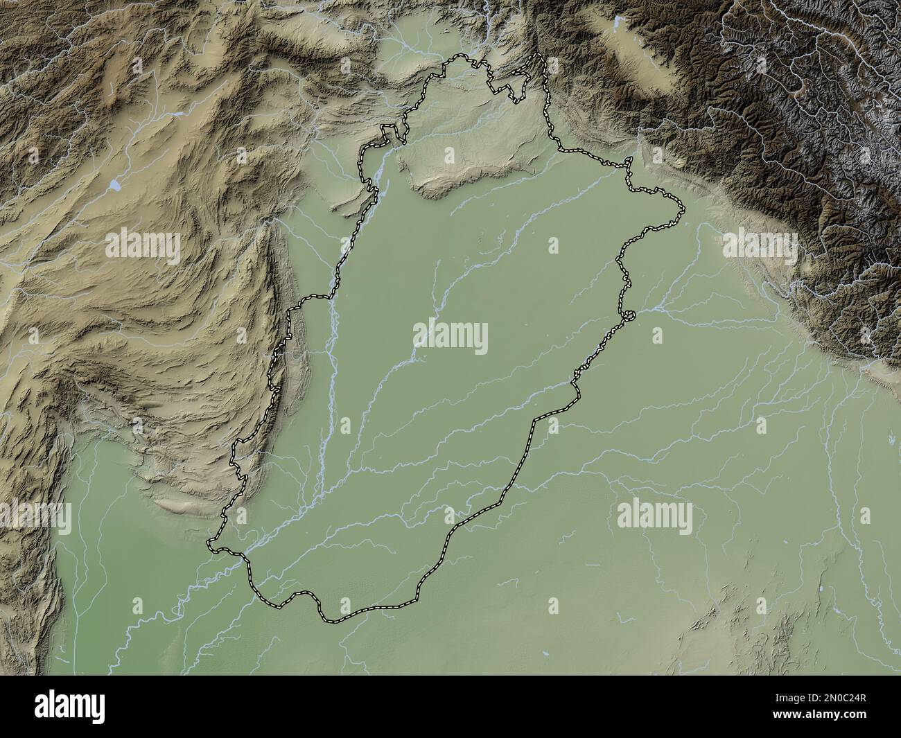 Punjab, province of Pakistan. Elevation map colored in wiki style with
