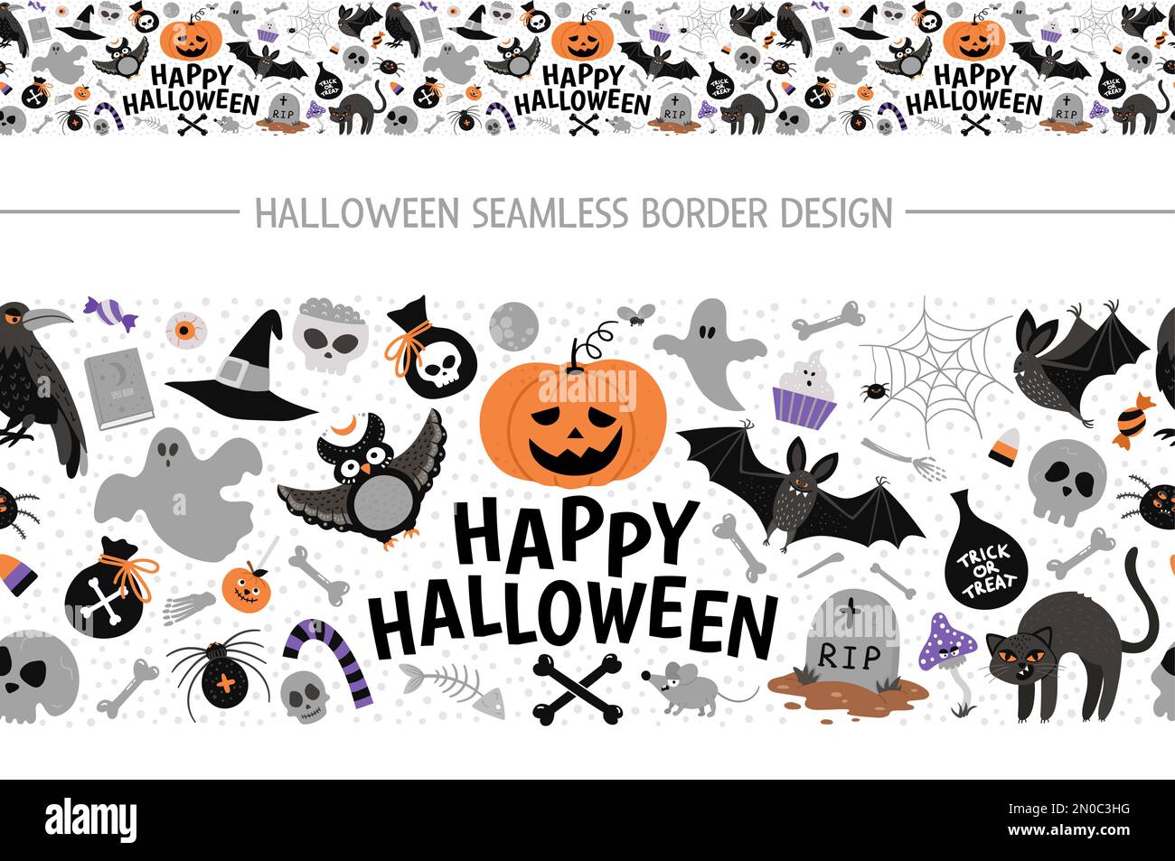 Vector seamless border brush with Halloween elements. Traditional ...