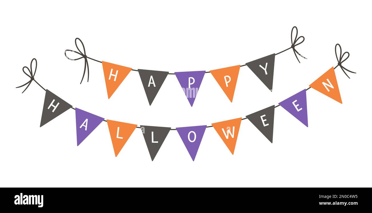 Vector triangle Halloween flags for holidays decoration. Cute funny hanging carnival pennants