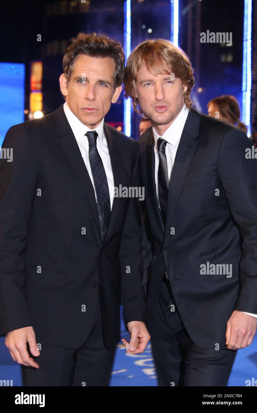 From left, actors Ben Stiller and Owen Wilson pose for photographers upon arrival at the
