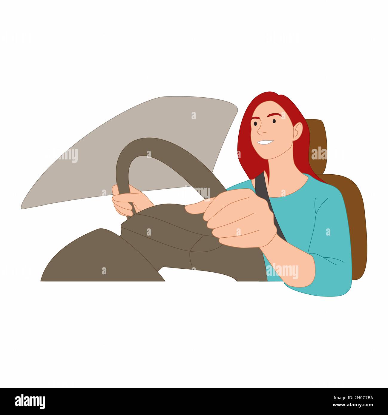 Girl driving a car. Flat Illustration Stock Photo - Alamy