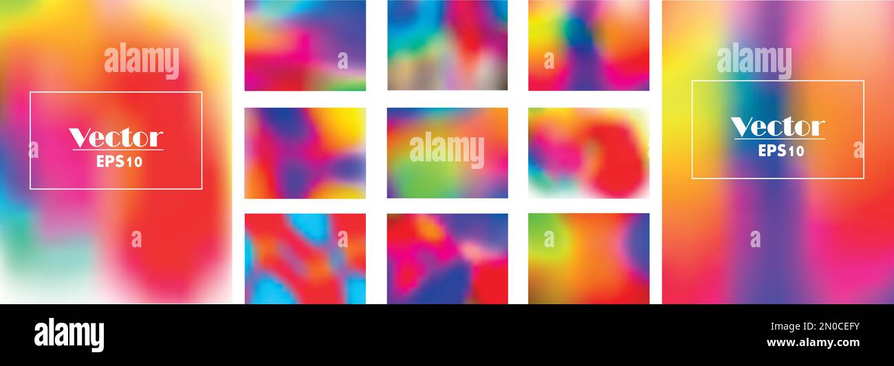 Vector multicolored gradient background set. Modern screen backgrounds vector design for mobile app and social media ads. Soft color gradients - blue, Stock Vector
