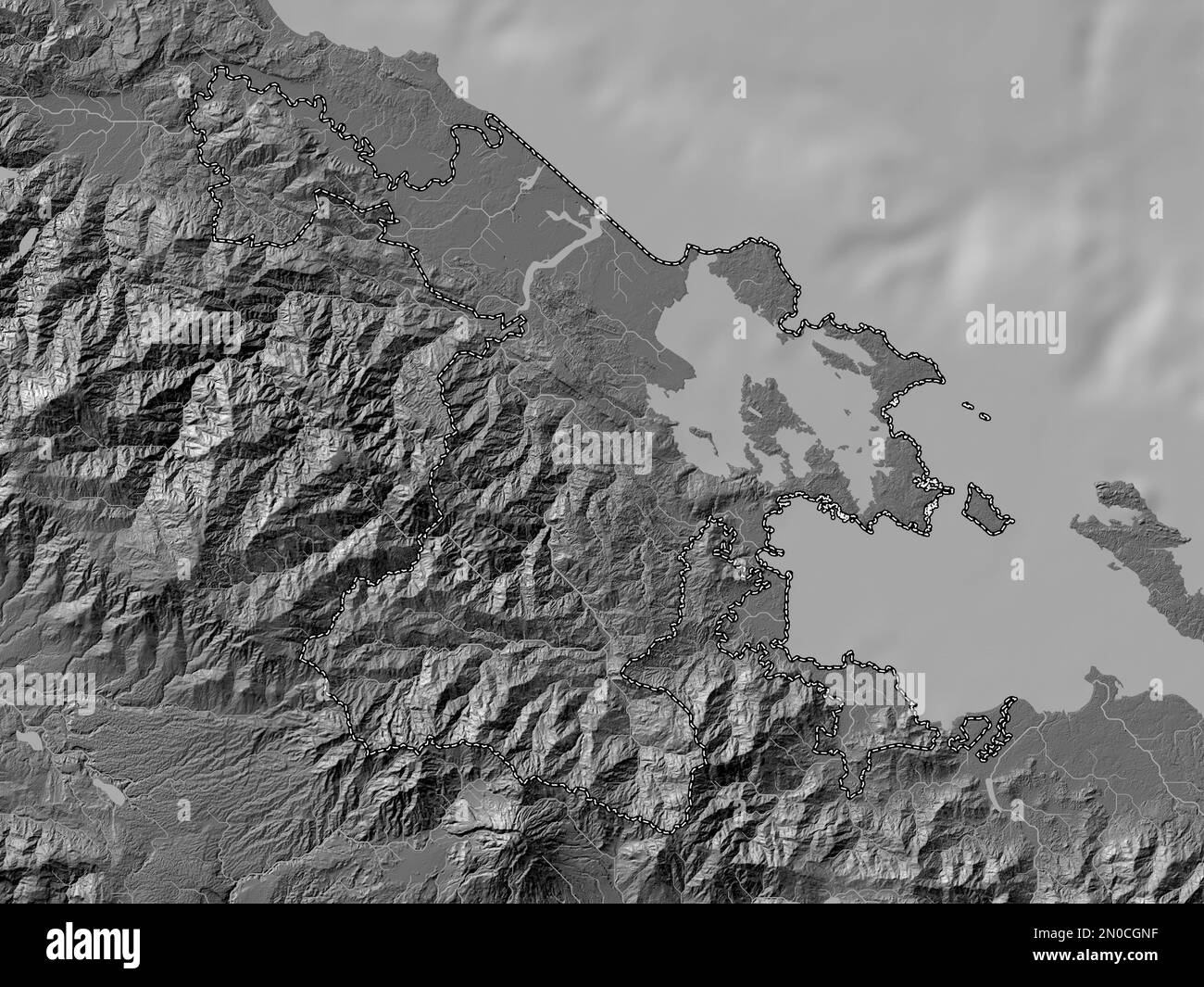 Bocas del Toro, province of Panama. Bilevel elevation map with lakes and rivers Stock Photo