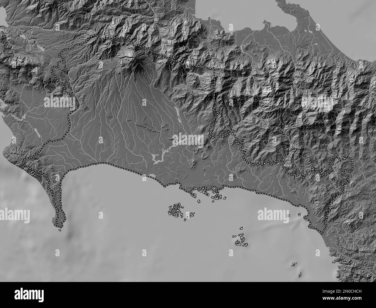 Chiriqui, province of Panama. Bilevel elevation map with lakes and ...
