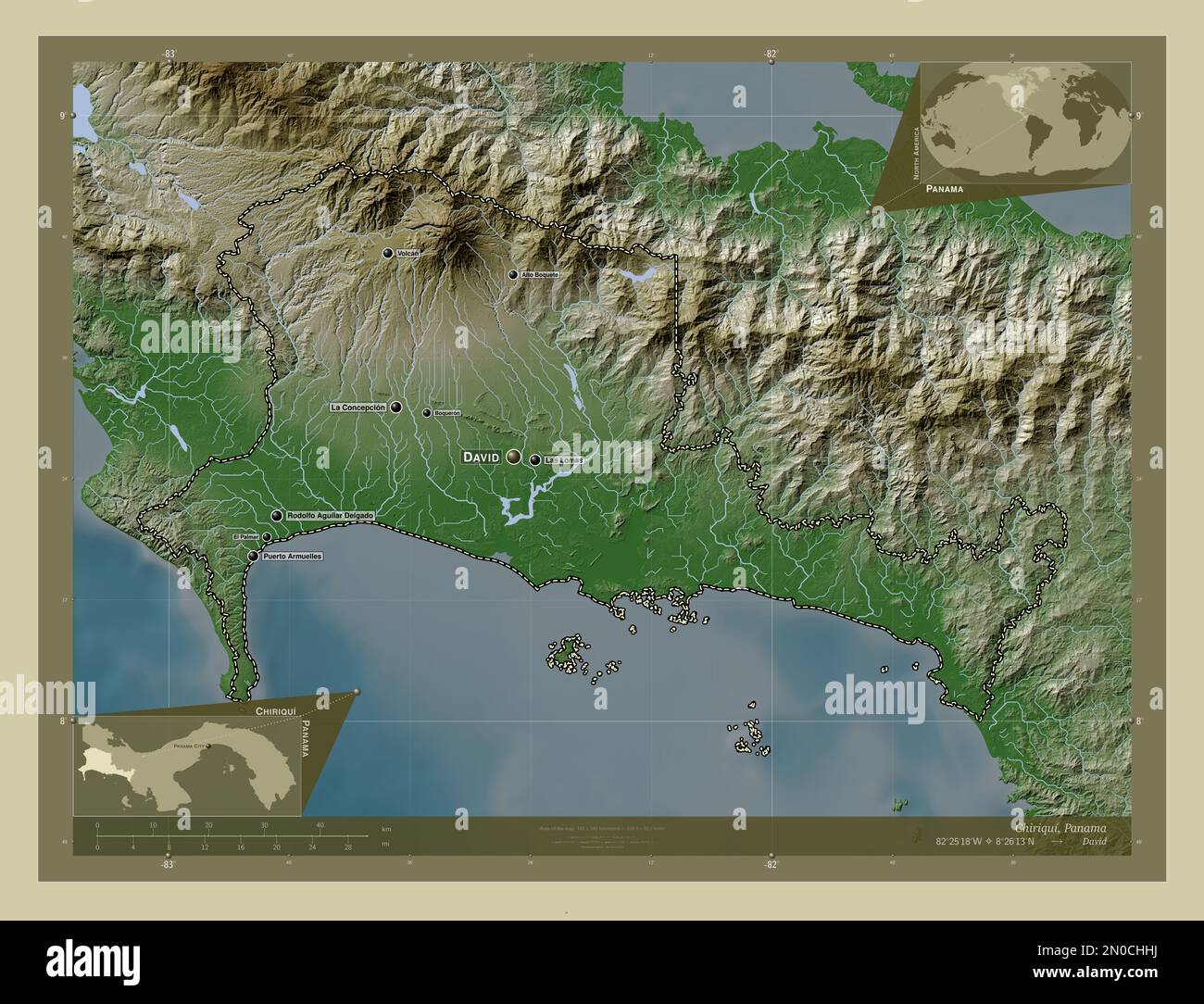 Chiriqui, province of Panama. Elevation map colored in wiki style with ...