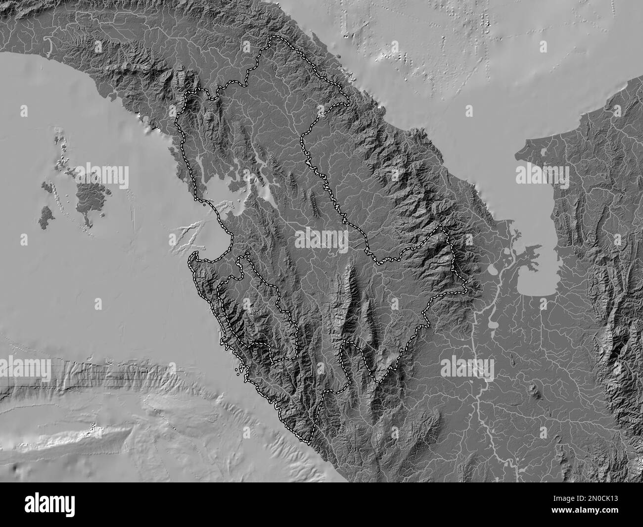 Darien, province of Panama. Bilevel elevation map with lakes and rivers