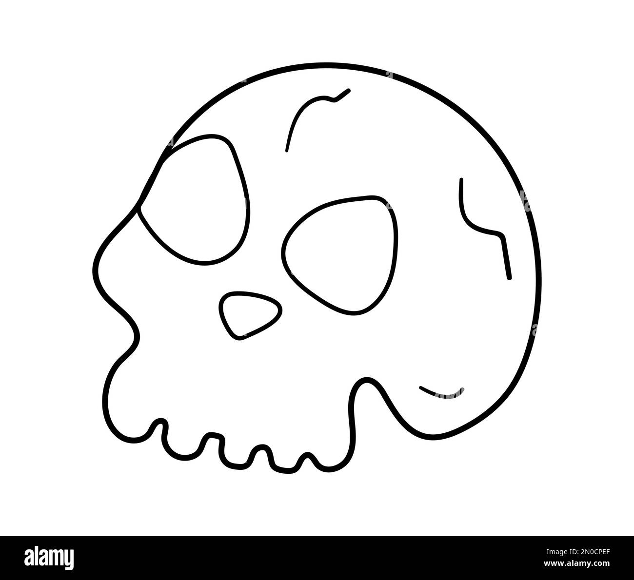 Halloween party illustration with human skull. Vector black and white skeleton.  Scary design for Autumn Samhain party. All saints day coloring page. Stock Vector