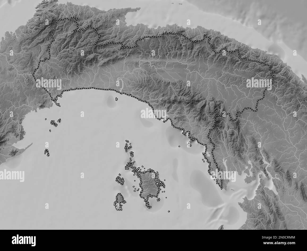 Panama, province of Panama. Grayscale elevation map with lakes and rivers Stock Photo