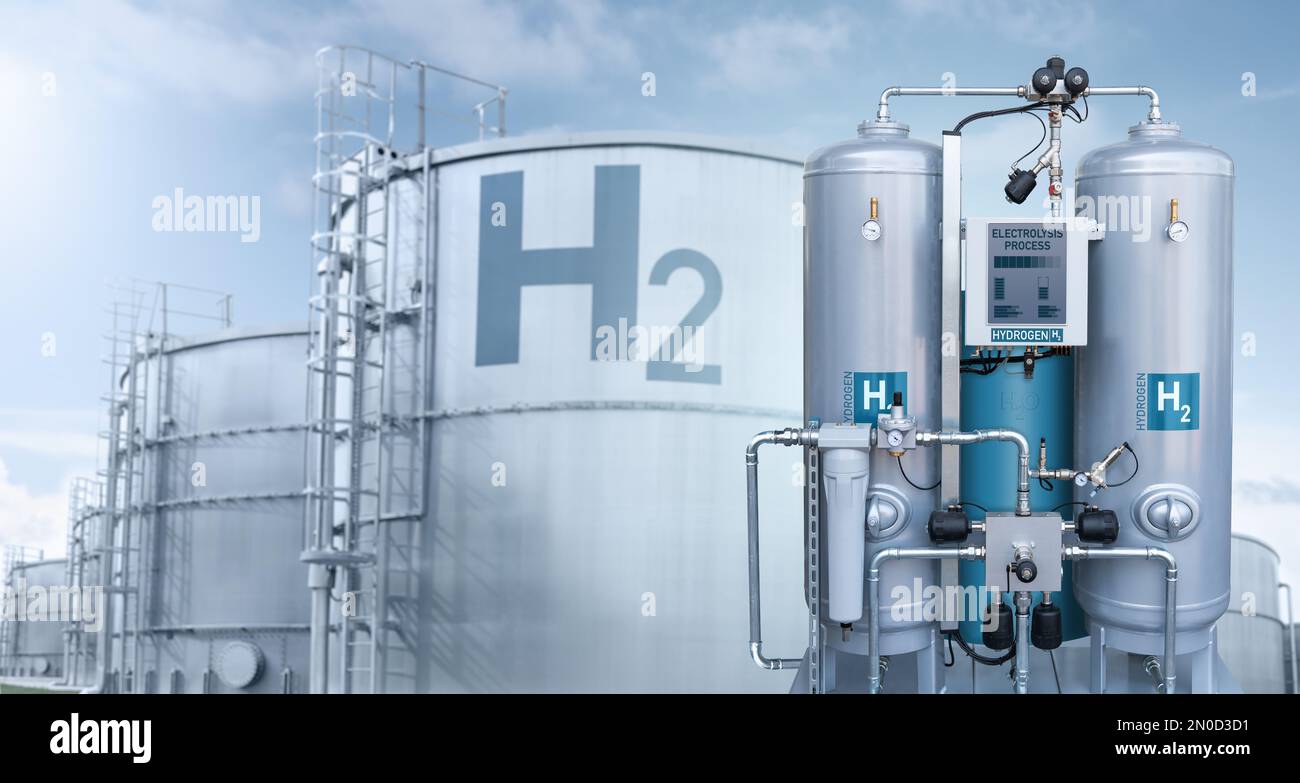 Machine for the production of hydrogen by electrolysis Stock Photo