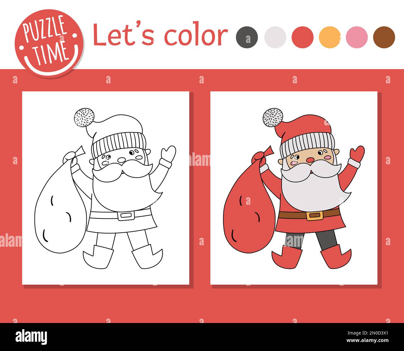Christmas coloring page for children. Funny Santa Claus. Vector winter ...