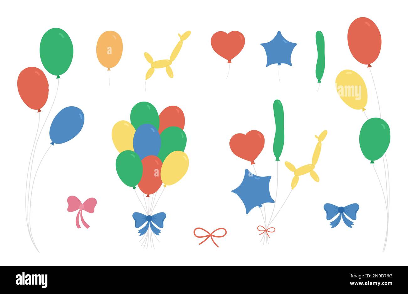 Vector cute balloons set. Funny birthday presents collection for card, poster, print design. Bright holiday illustration for kids. Pack of cheerful ce Stock Vector