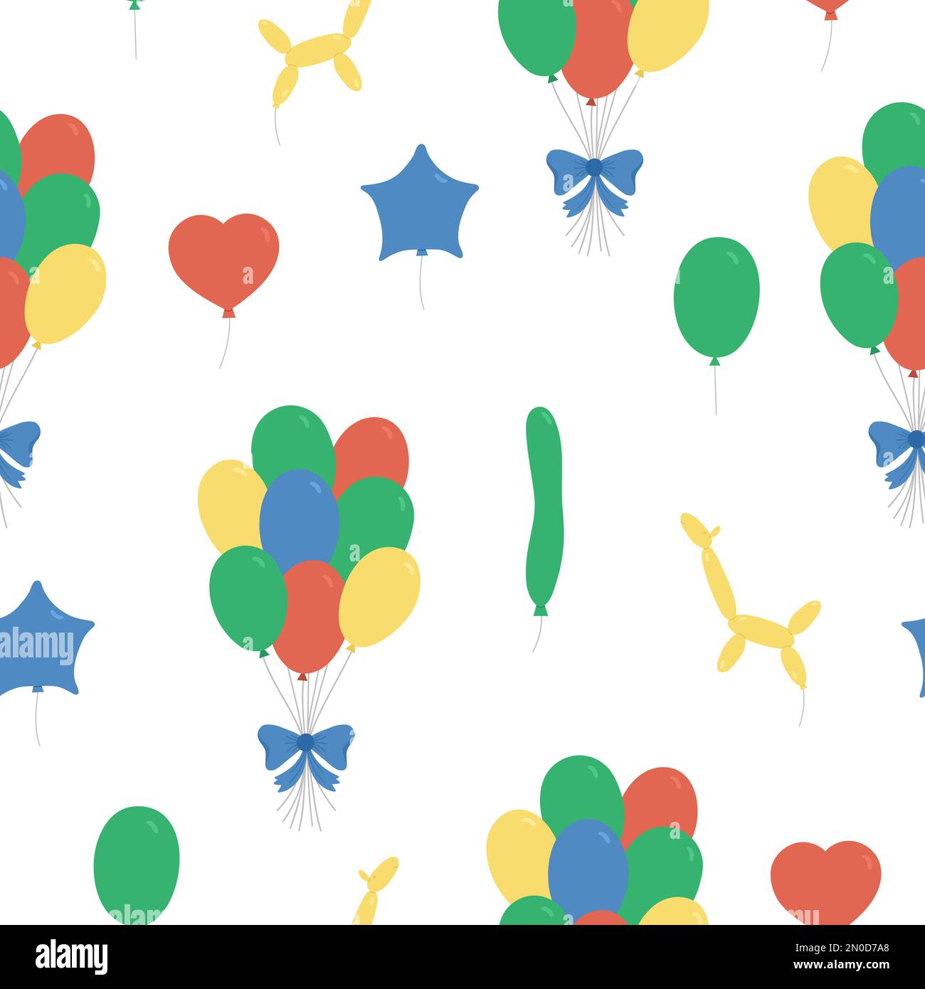 Vector seamless pattern with cute balloons. Funny repeating background with birthday presents. Bright holiday digital paper for kids. Cheerful celebra Stock Vector