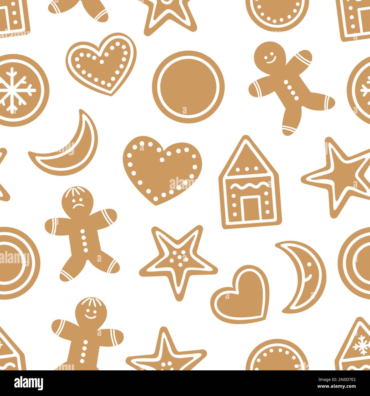 Vector seamless pattern with traditional Christmas cookies. Cute funny repeating background with gingerbread. Digital paper with winter festive biscui Stock Vector