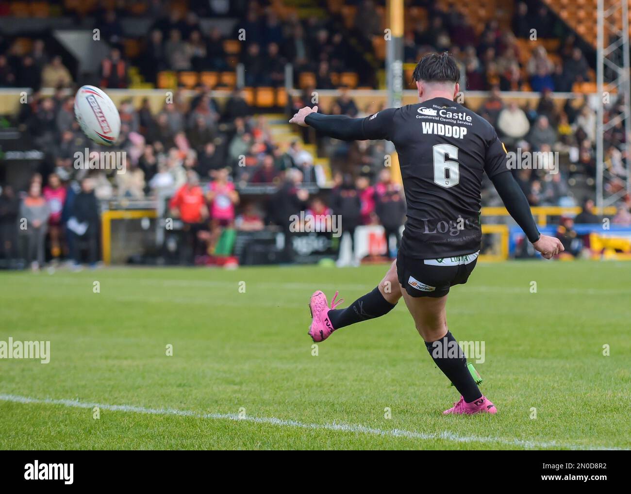 Castleford, UK. 05th Feb, 2023. Gareth Widdop of Castleford Tigers kicks a conversion  Nathan Massey Testimonial, Castleford Tigers v Huddersfield Giants at The Mend-A-Hose Jungle, Castleford West Yorkshire, UK on the 5th February 2023  Photo Credit Craig Cresswell Photography Credit: Craig Cresswell/Alamy Live News Credit: Craig Cresswell/Alamy Live News Stock Photo