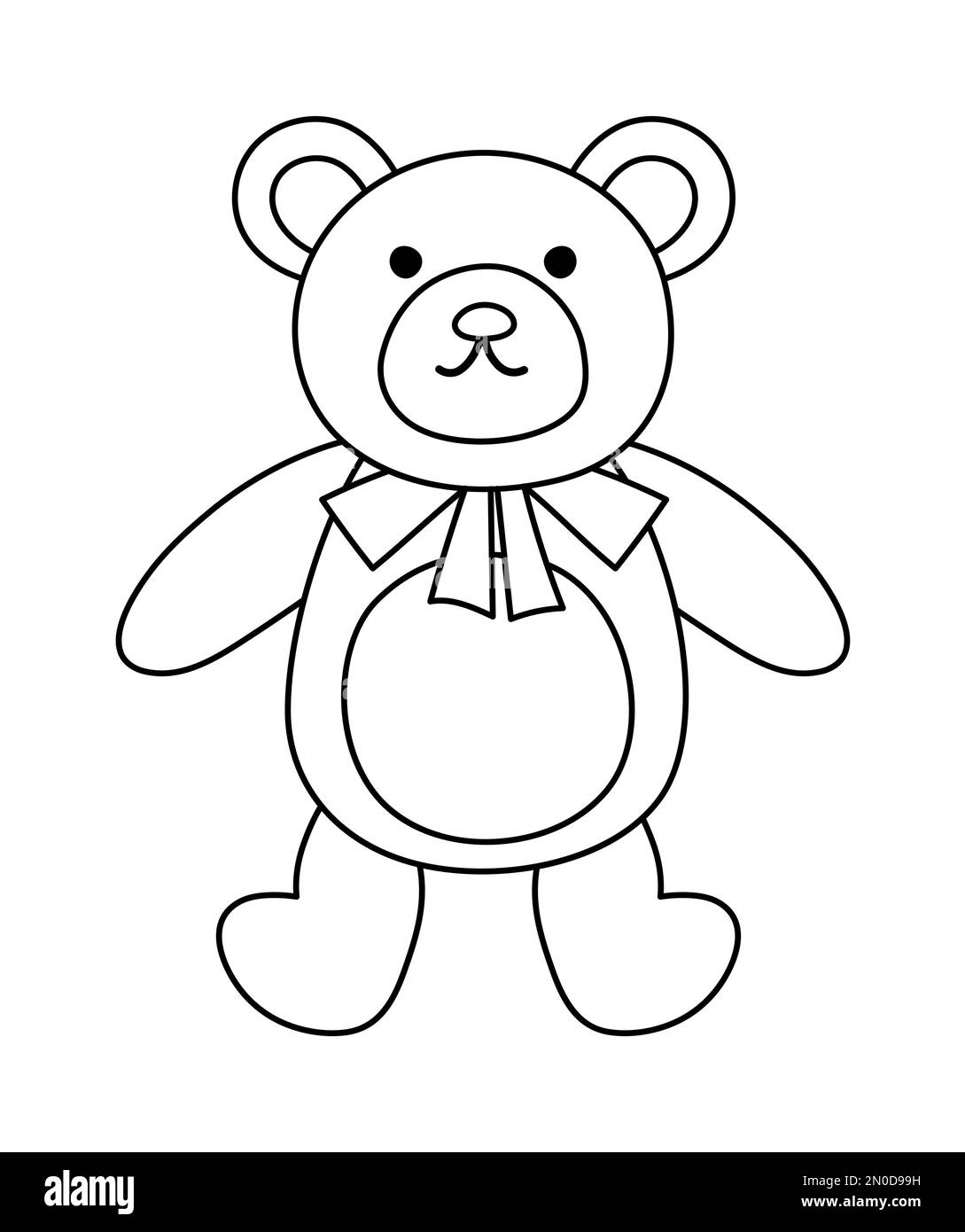 Vector black and white teddy bear isolated on white background. Cute toy animal illustration for kids. Funny smiling character line icon for children Stock Vector