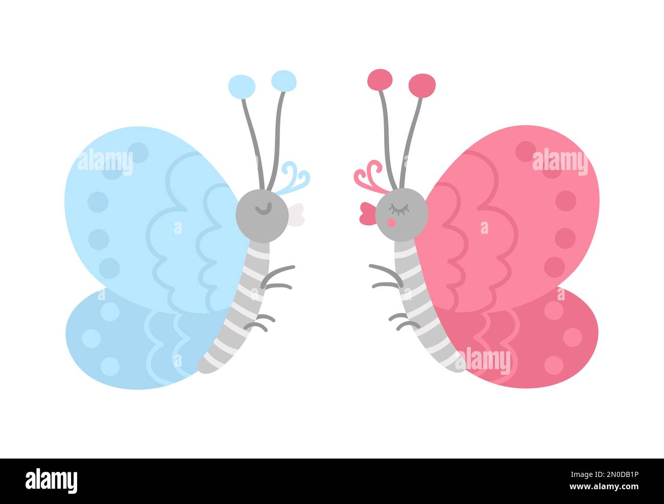 Vector cute butterflies pair. Loving couple illustration. Love relationship or family concept. Romantic insects isolated on white background. Funny Va Stock Vector
