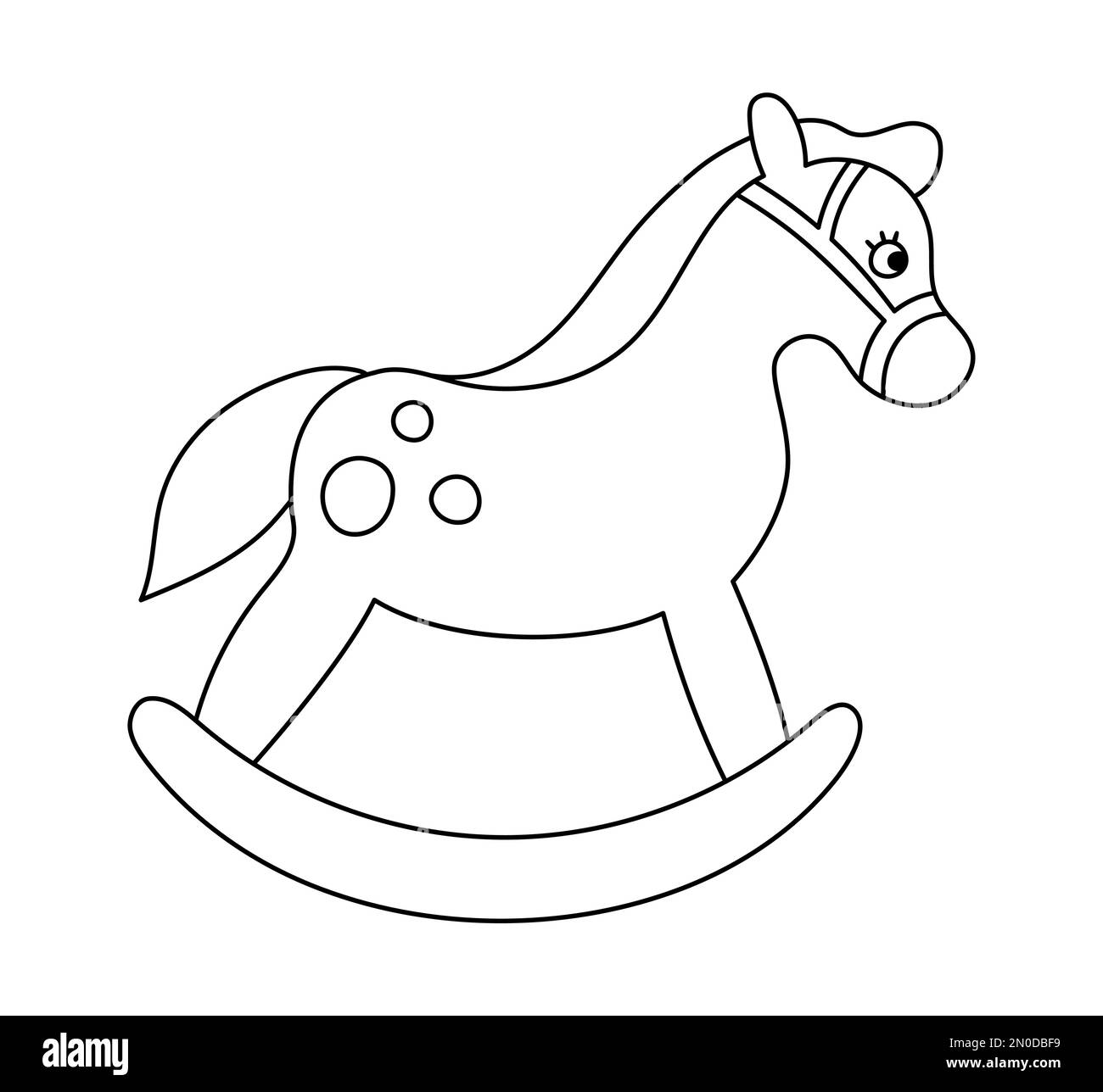 Vector black and white rocking horse isolated on white background. Cute toy animal illustration for kids. Funny smiling character line icon for childr Stock Vector