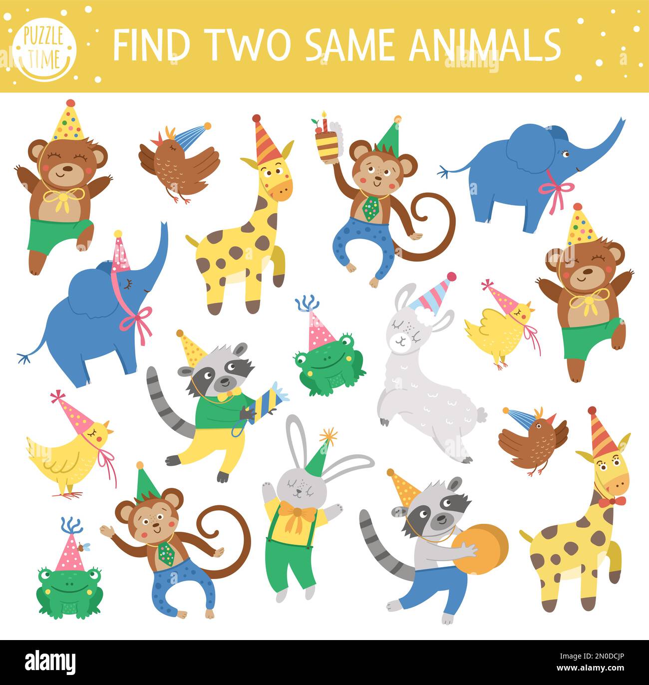 Find two same animals. Holiday matching activity for children. Funny