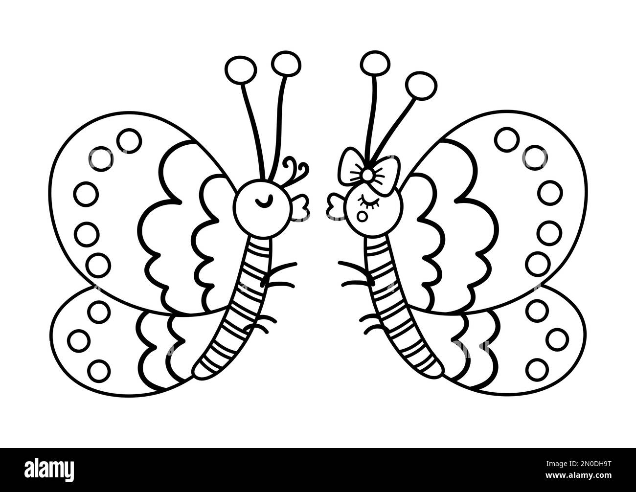 Vector cute black and white butterflies pair. Loving couple illustration. Love relationship or family concept. Romantic insects isolated on white back Stock Vector