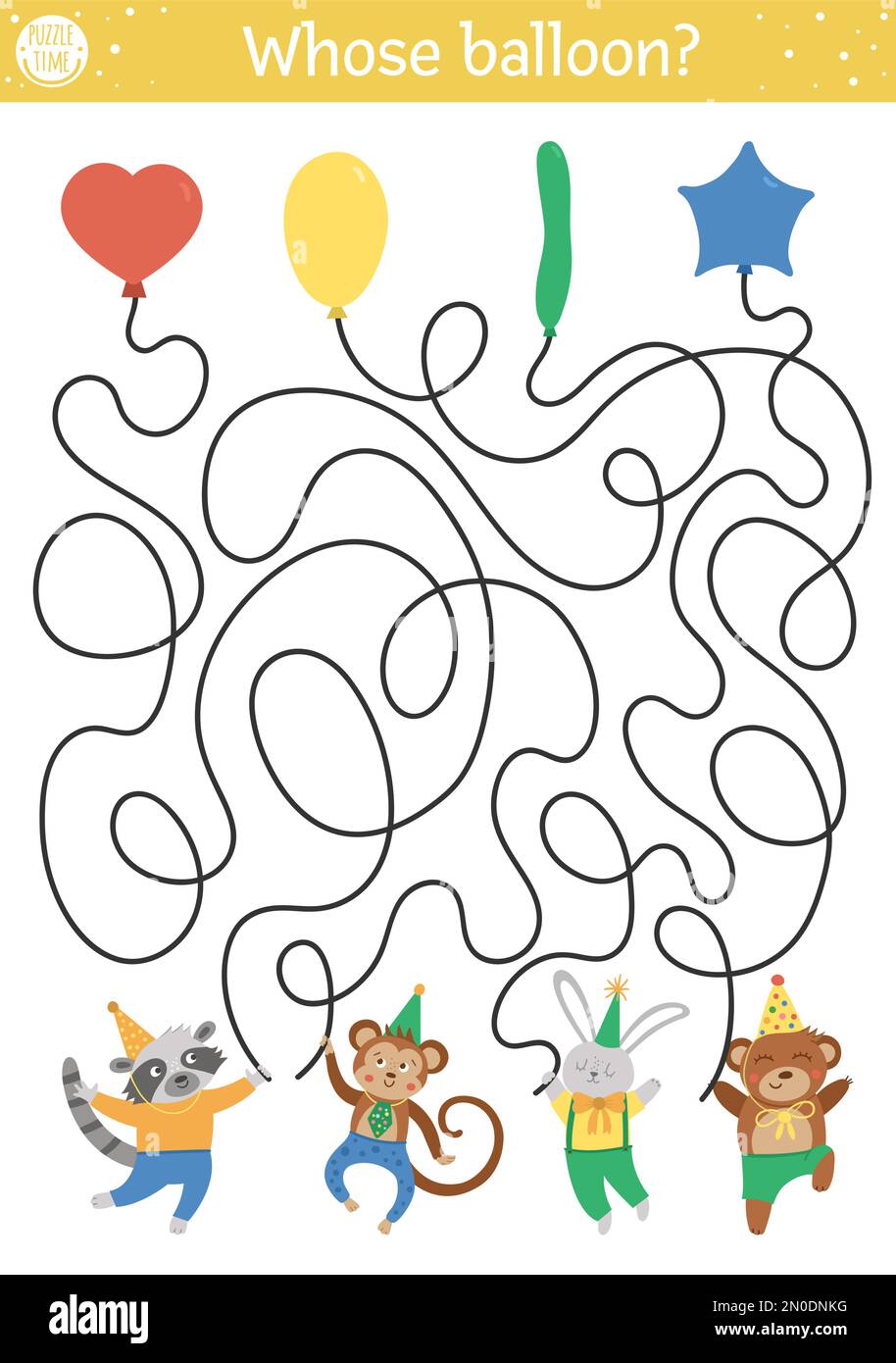 Birthday maze for children. Holiday preschool printable educational ...