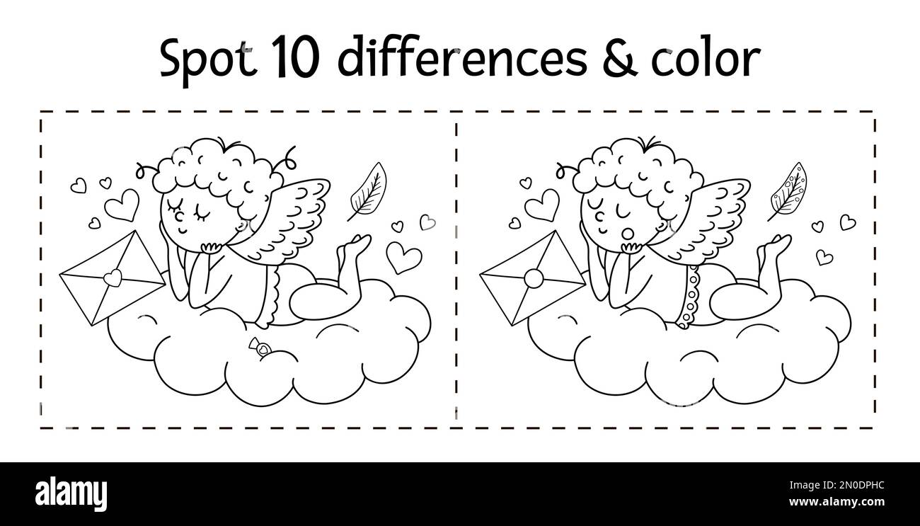 Saint Valentine day find differences game for children. Holiday black and white educational activity and coloring page with funny cupid lying on the c Stock Vector Image & Art - Alamy Saint Valentine day find differences game for children. Holiday black and white educational activity and coloring page with funny cupid lying on the c Stock Vector Image & Art - Alamy