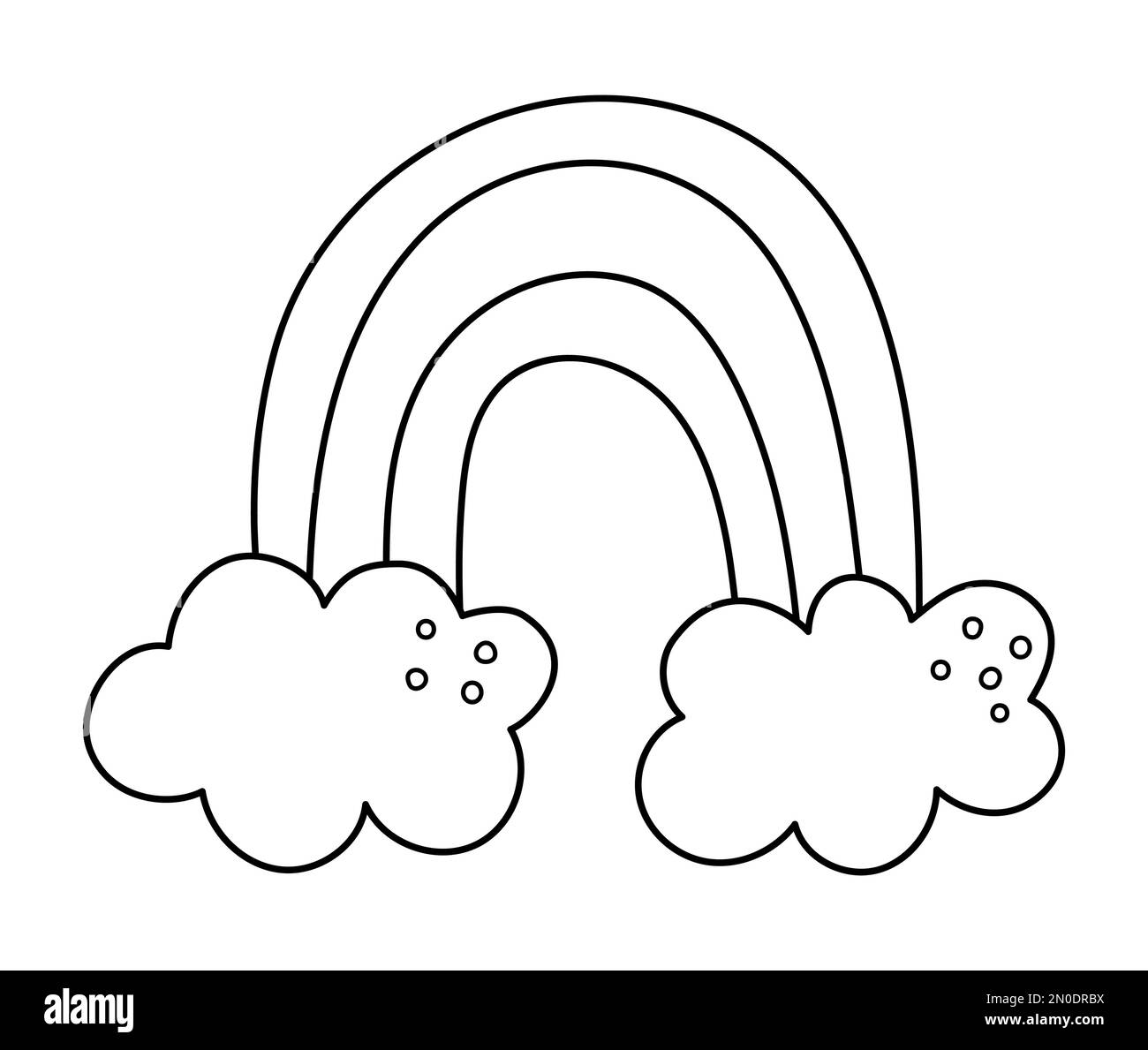 Vector black and white rainbow with clouds. Saint Valentine’s day symbol. Funny element with love concept isolated on white background. Playful Februa Stock Vector