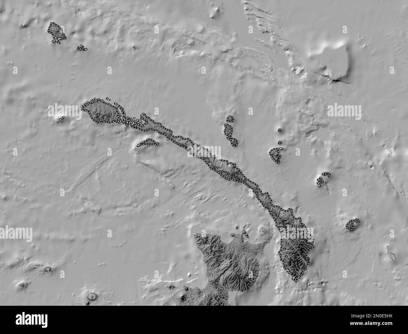 New Ireland, province of Papua New Guinea. Bilevel elevation map with ...