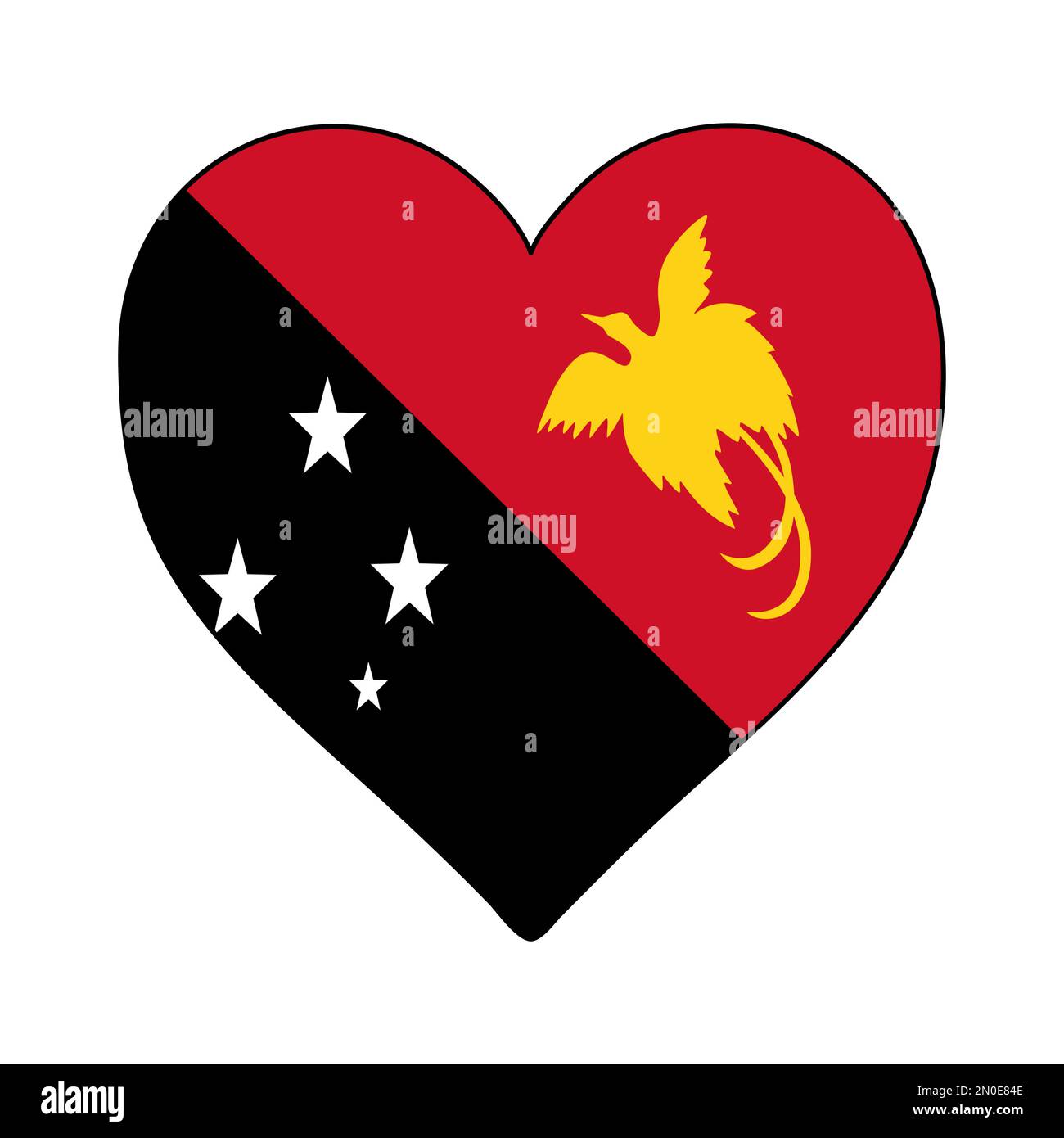 Papua New Guinea Heart Shape Flag. Love Papua New Guinea. Visit Papua New Guinea. Vector Illustration Graphic Design. Stock Vector