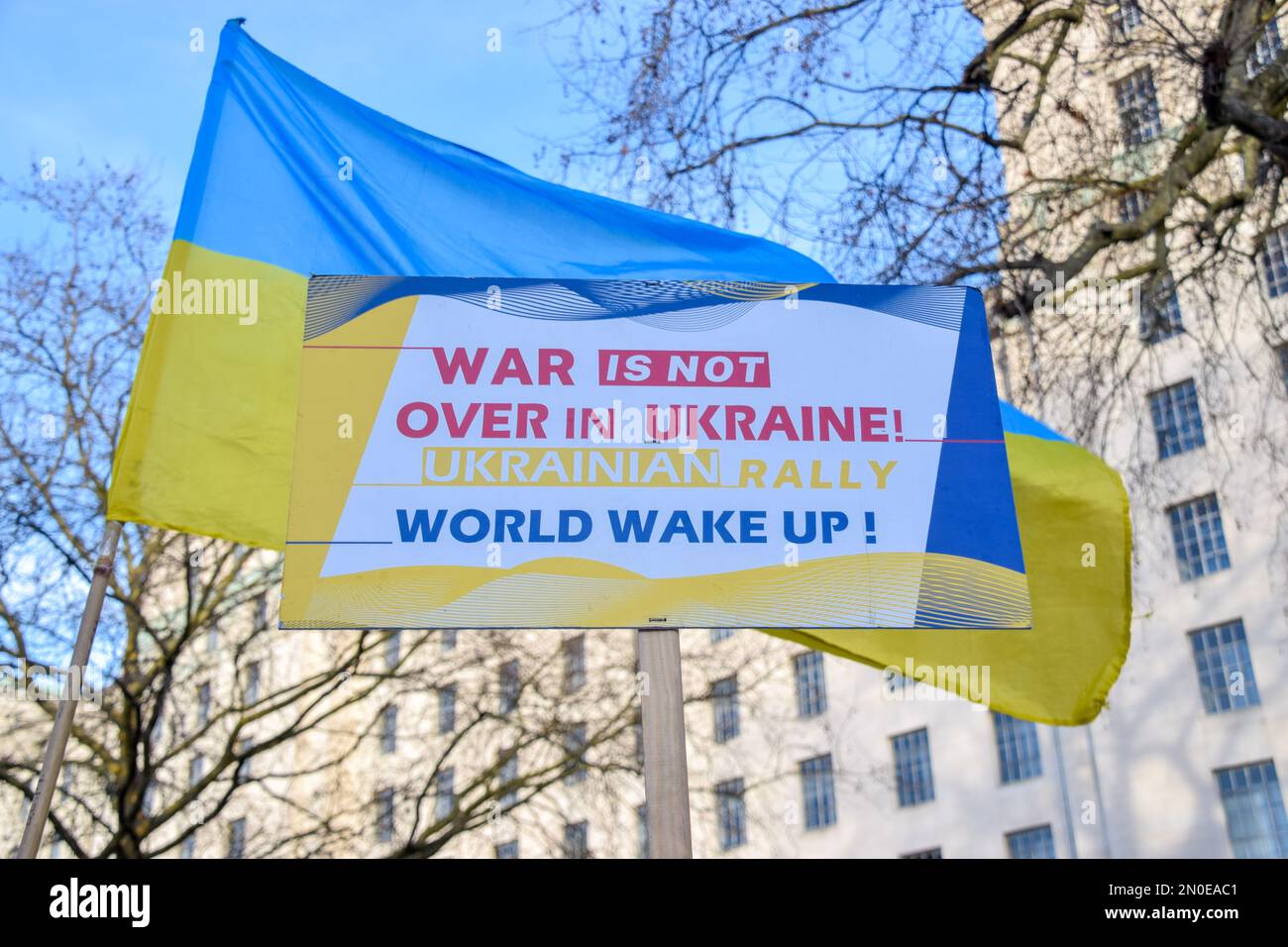 London, UK. 5th February 2023. Protesters continue to gather outside Downing Street in solidarity with Ukraine as Russian attacks continue. Credit: Vuk Valcic/Alamy Live News Stock Photo