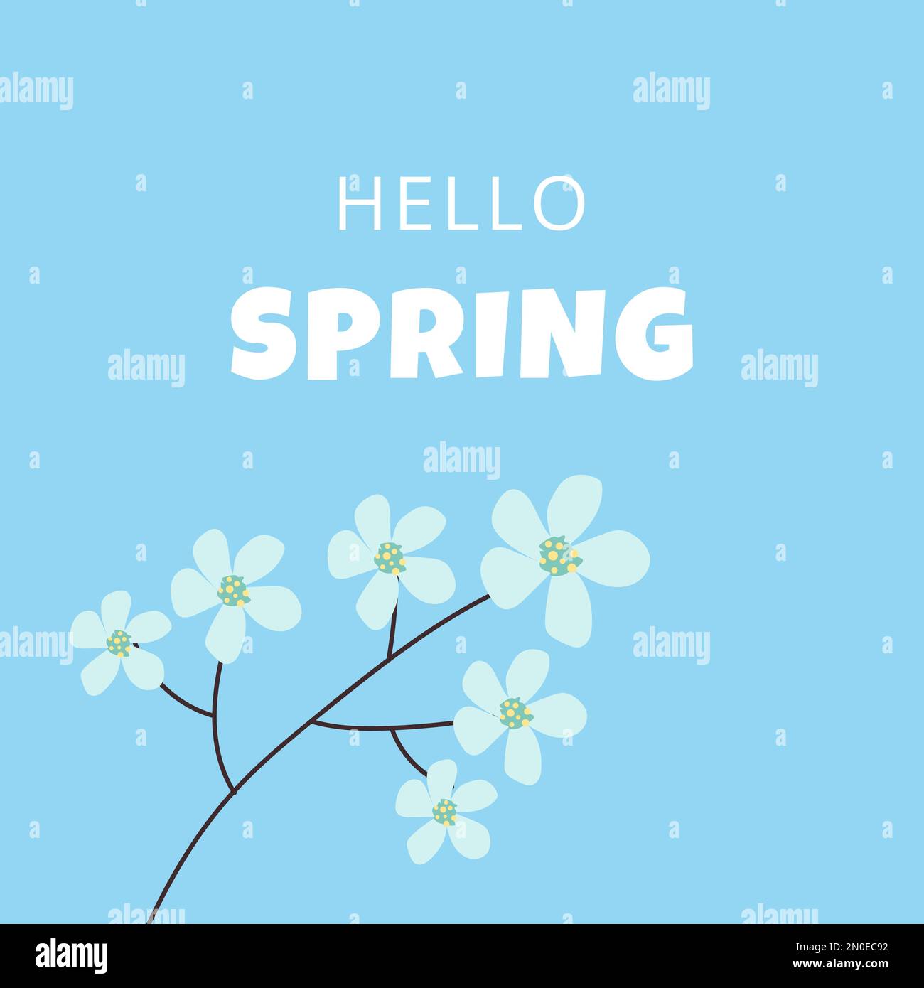 Hello spring text vector banner greetings design with flowers branch in ...