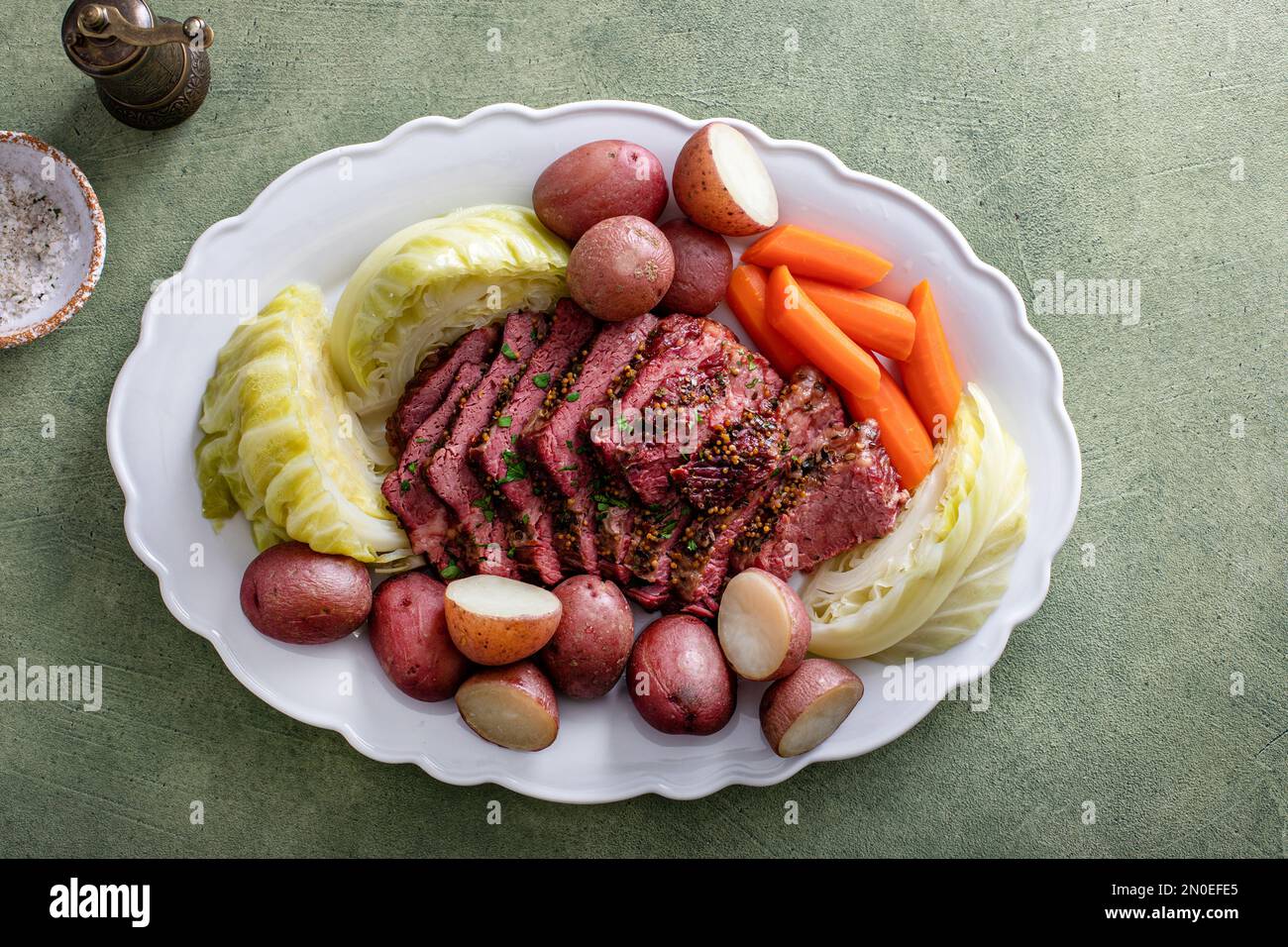 Corned Beef With Cabbage And Potatoes On A Serving Platter Irish