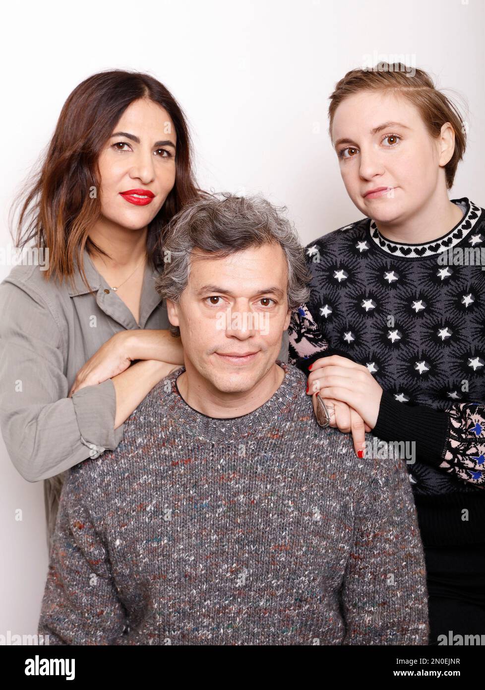 Director Jason Benjamin, center, poses with producers, Jenni Koner, left,  and Lena Dunham for a portrait to promote the film, 