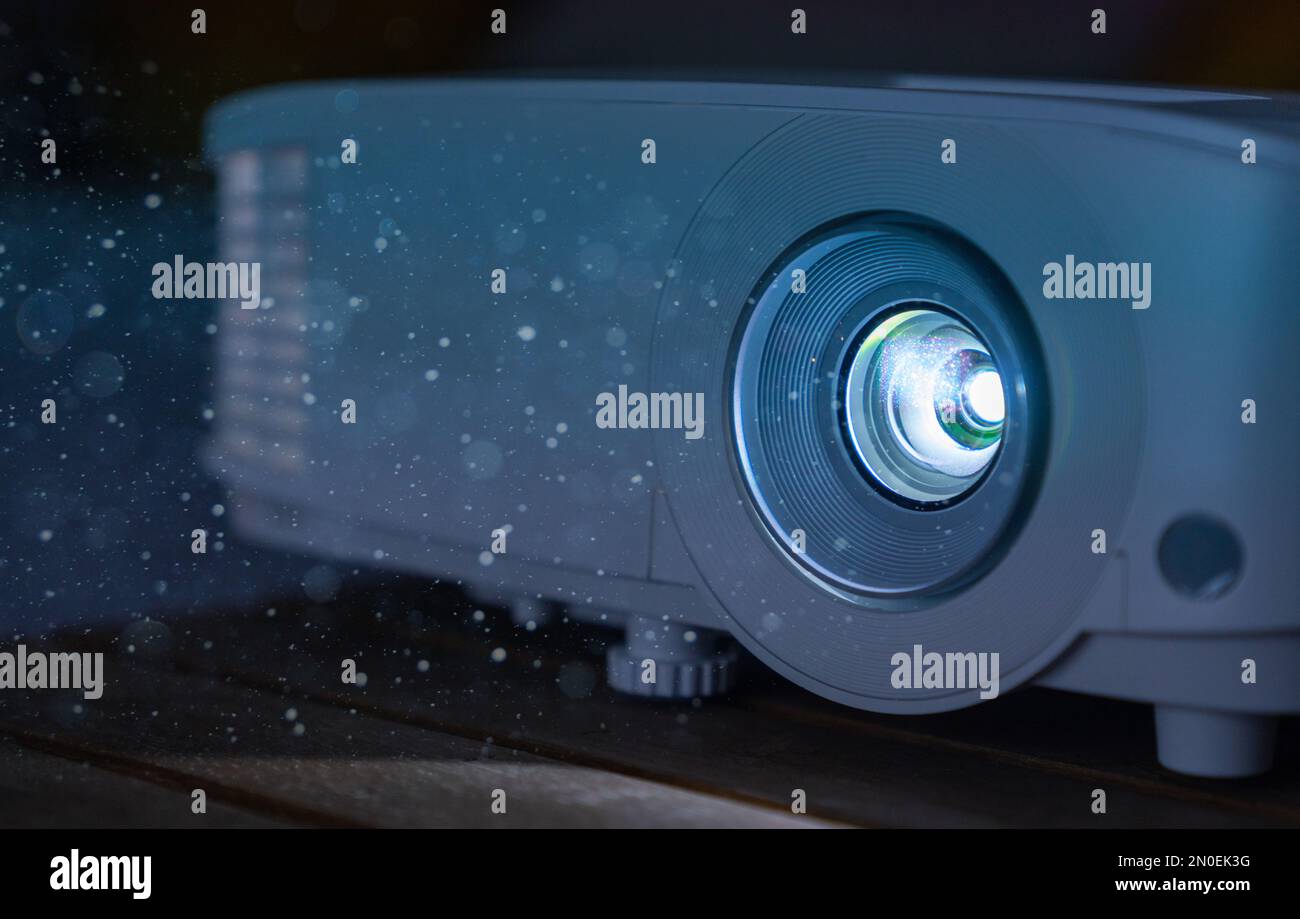 Home theater projector in the dark Stock Photo Alamy
