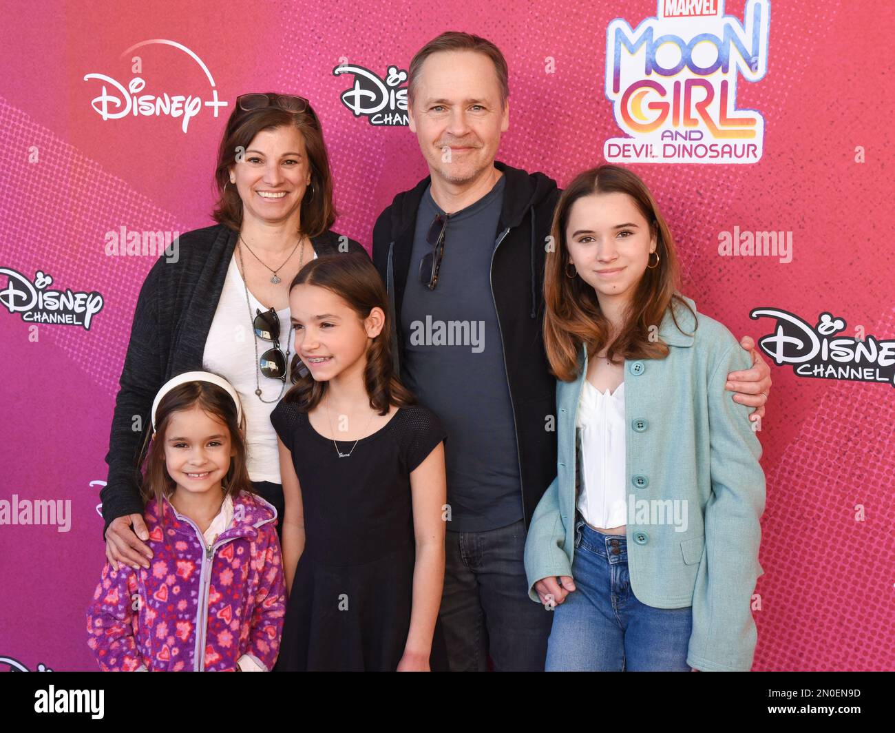 February 4, 2023, BurBank, California, United States: Kim Painter, Chad Lowe, Nixie Lowe, Fiona Lowe and Mabel Lowe attend 'Marvel's Moon Girl And Devil Dinosaur' TV series premiere. (Credit Image: © Billy Bennight/ZUMA Press Wire) EDITORIAL USAGE ONLY! Not for Commercial USAGE! Stock Photo