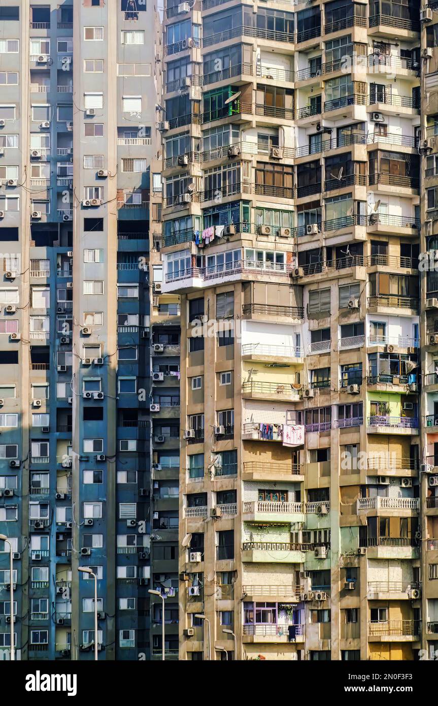Facades of a couple of high rise tower blocks in Cairo, Egypt Stock ...