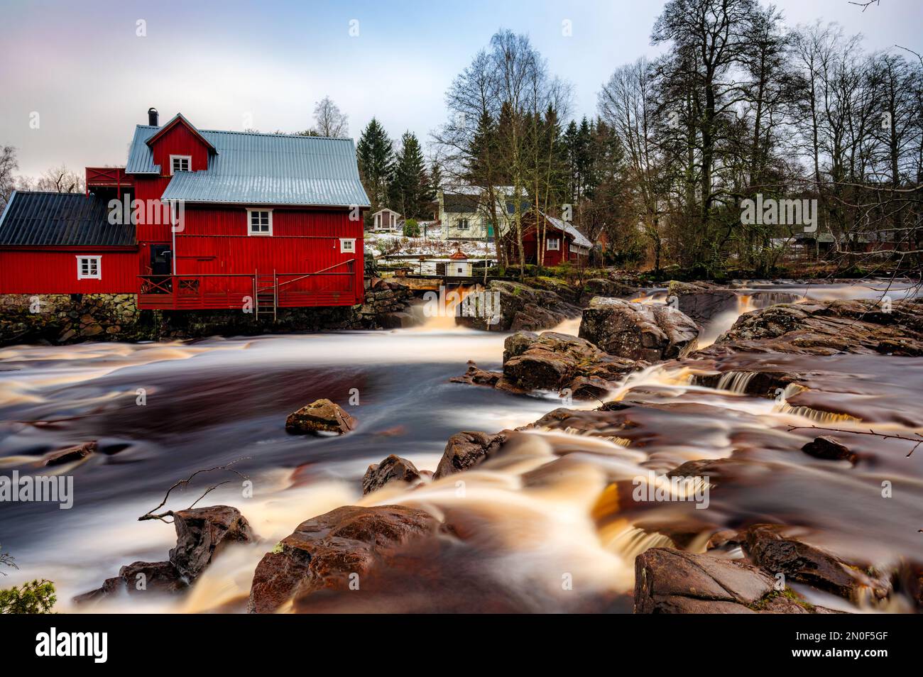 A long exposure photograph of kvarnfallet near Laholm in the Halland region of Sweden. Stock Photo